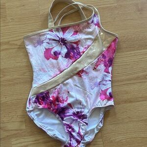Justice Floral Pink and Gold Kids One Piece Leotard